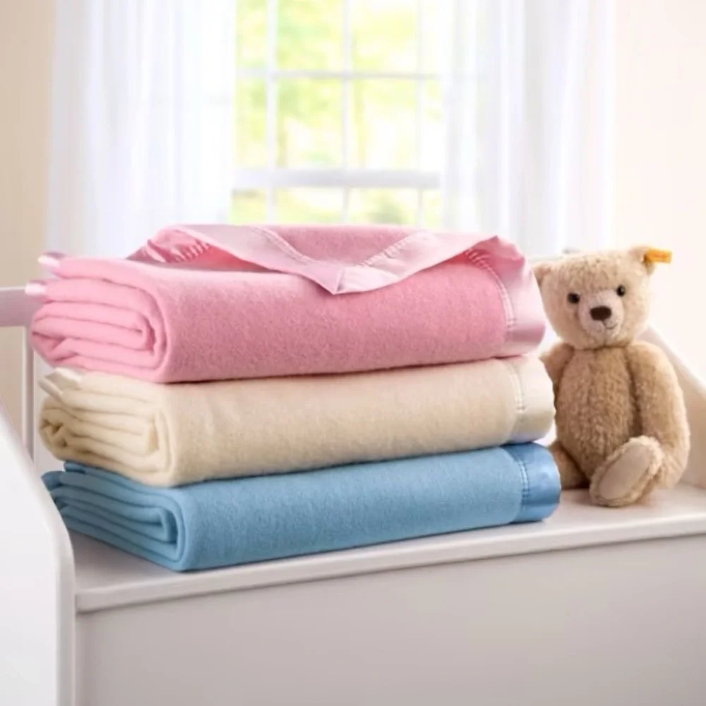 Baby Chatham  Pink  100% Wool Blanket W/ Trim Made  41” x 60”